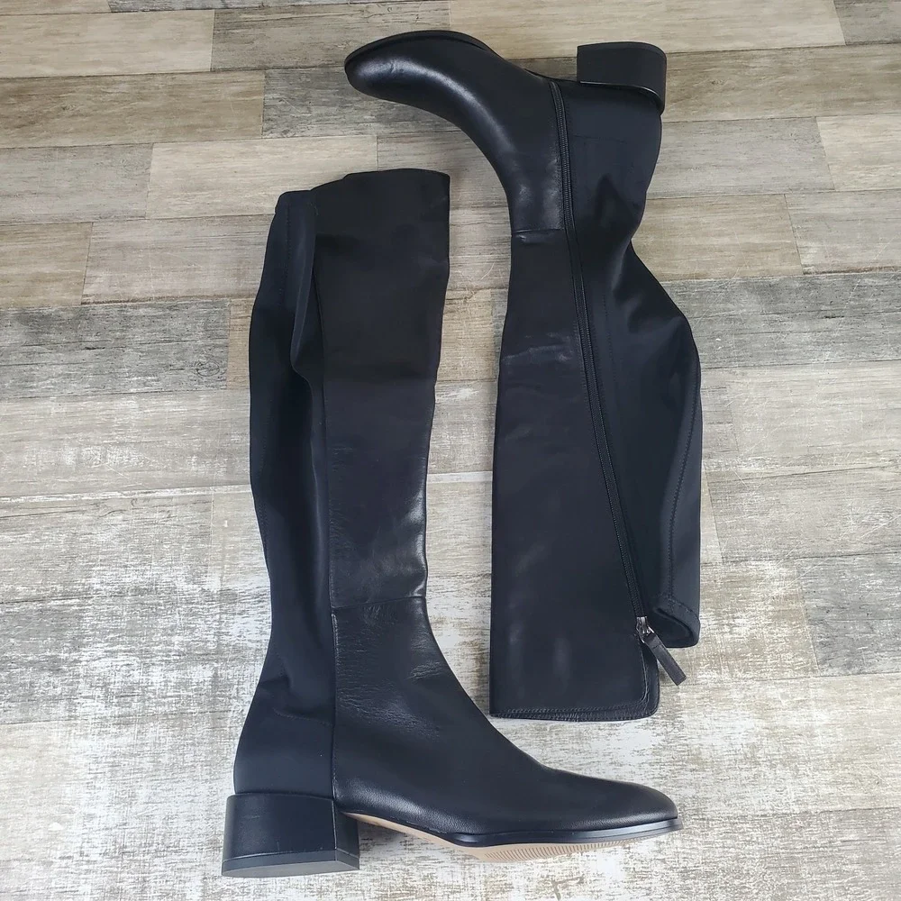 Spring Step Women Knee High Boot Sz 9 Black Leather Comfort Side Zip Round Toe